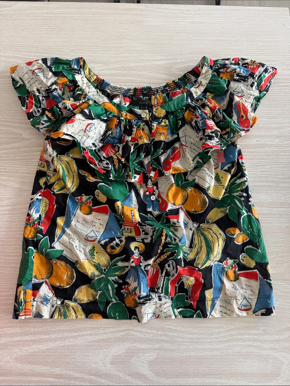 Kids Ruffled Off-Shoulder Top in Black Multi